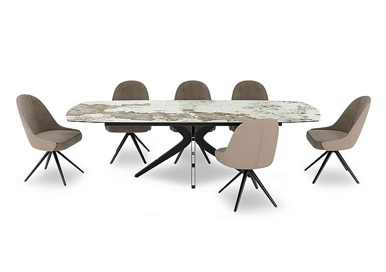 Jose Large Calcatta Marble Pop up Extending Dining Table with 6 Swivel Chairs