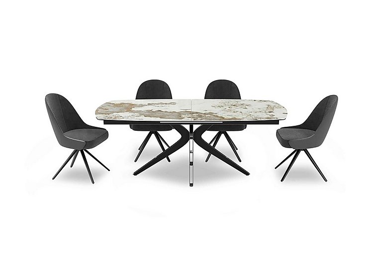 Jose Large Calcatta Marble Pop up Extending Dining Table with 4 Swivel Chairs Anthracite