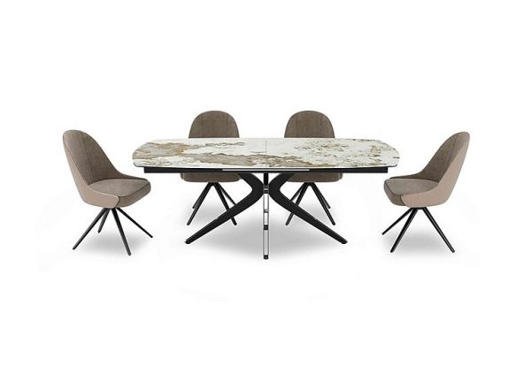 Jose Large Calcatta Marble Pop up Extending Dining Table with 4 Swivel Chairs