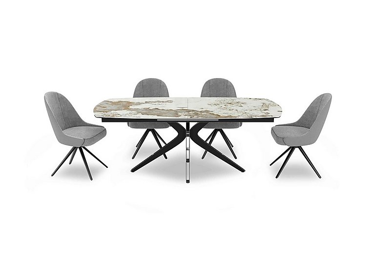 Jose Large Calcatta Marble Pop up Extending Dining Table with 4 Swivel Chairs Stone