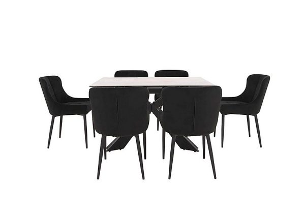 Kos Extending Dining Table with 4 Velvet Chairs Set Black