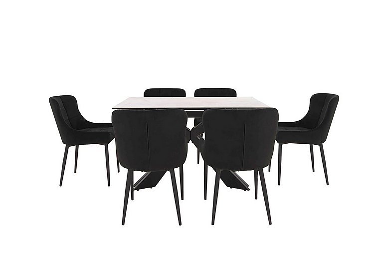 Kos Extending Dining Table with 6 Velvet Chairs Set Black