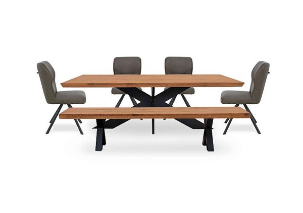 Bodahl Loki Large Dining Table with Bench and 4 Steel Swivel Chairs Oiled