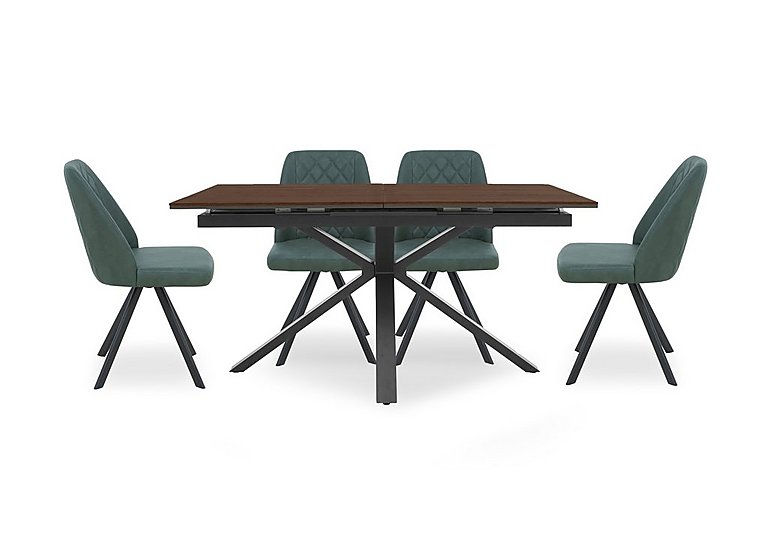 Mars Pop up Dining Table with 4 Faux Leather Swivel Chairs Green