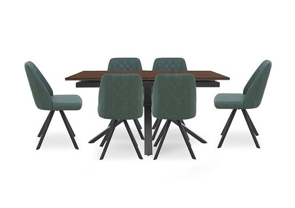 Mars Pop up Dining Table with 6 Faux Leather Swivel Chairs Green