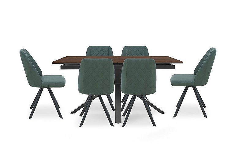 Mars Pop up Dining Table with 6 Faux Leather Swivel Chairs Green