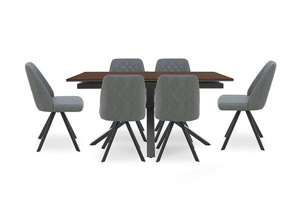 Mars Pop up Dining Table with 6 Faux Leather Swivel Chairs Grey