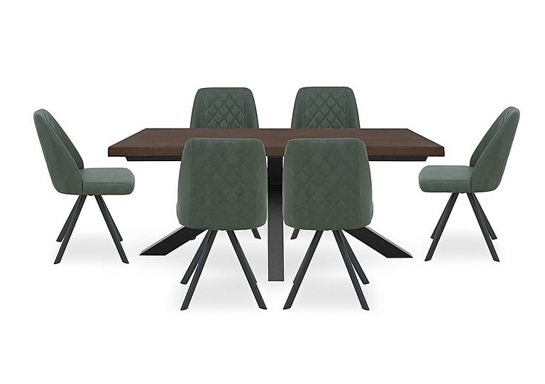 Mars Large Live Edge Dining Table with 6 Faux Leather Swivel Chairs Green