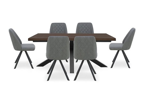 Mars Large Live Edge Dining Table with 6 Faux Leather Swivel Chairs Grey