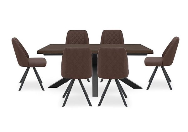 Mars Large Live Edge Dining Table with 6 Faux Leather Swivel Chairs