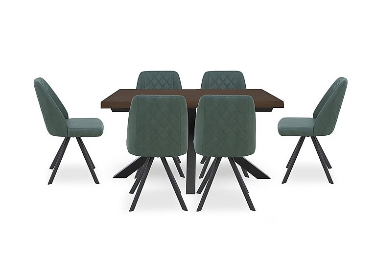 Mars Small Live Edge Dining Table with 6 Faux Leather Swivel Chairs Green