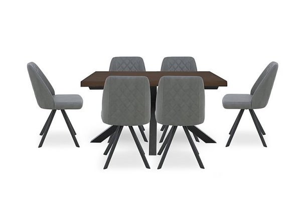 Mars Small Live Edge Dining Table with 6 Faux Leather Swivel Chairs Grey