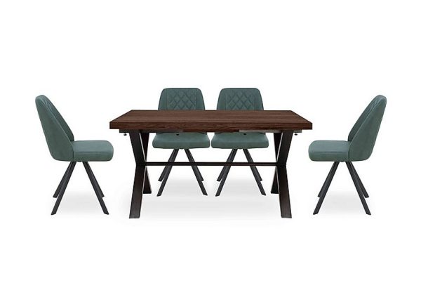 Mars Small Straight Edge Dining Table with 4 Faux Leather Swivel Chairs Green