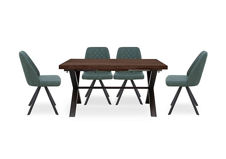 Mars Small Straight Edge Dining Table with 4 Faux Leather Swivel Chairs Green