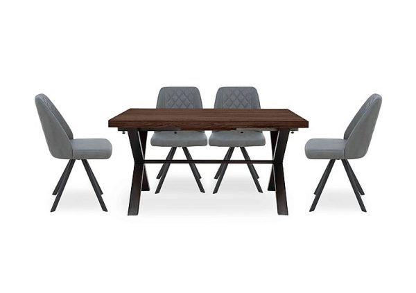 Mars Small Straight Edge Dining Table with 4 Faux Leather Swivel Chairs Grey