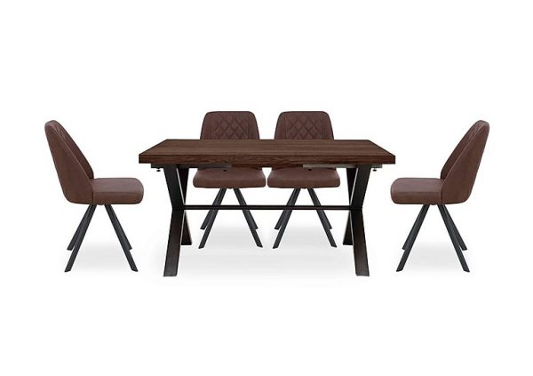 Mars Small Straight Edge Dining Table with 4 Faux Leather Swivel Chairs