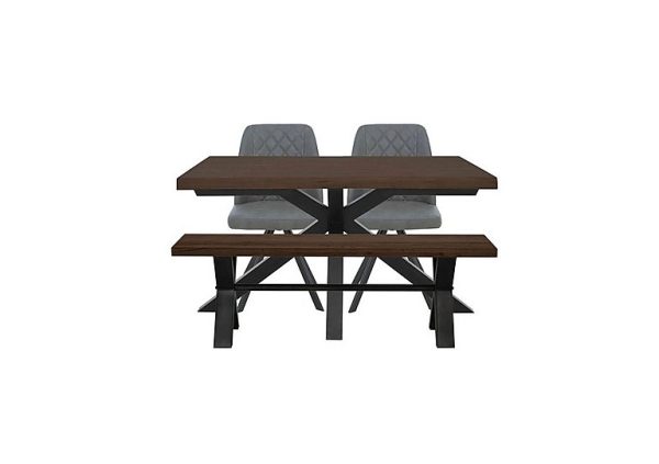 Mars Small Live Edge Dining Table with 140cm Bench and 2 Faux Leather Swivel Chairs Grey