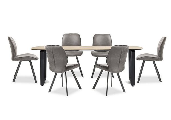 Habufa Montreal Dining Table with U Shaped Legs and 6 Semmi Chairs Grey