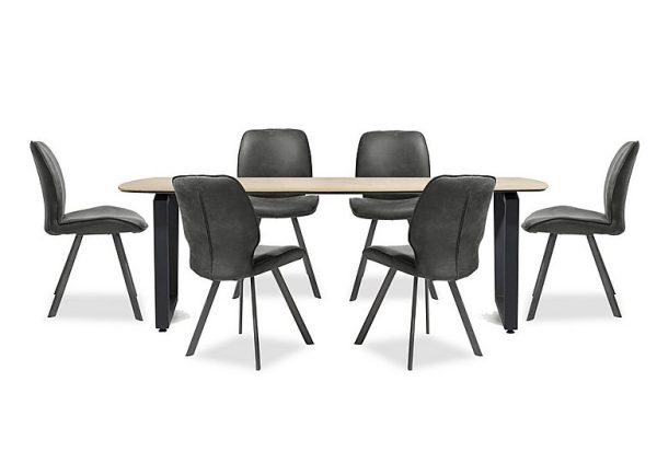 Habufa Montreal Dining Table with U Shaped Legs and 6 Semmi Chairs Off Black