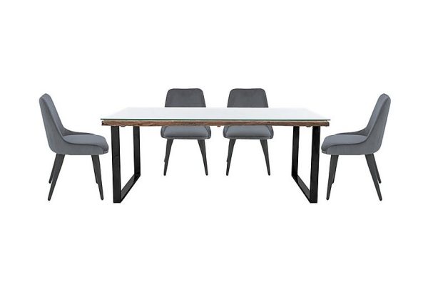 Noir Dining Table with X Leg Base and 4 Chairs 180 cm Grey