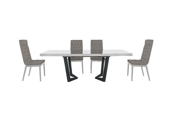 Palazzo 200cm Extending Dining Table in Glossy White with 4 Capitonne Buttoned Chairs   Scarlet Silver