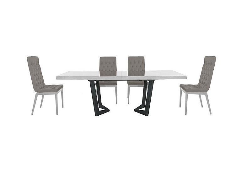 Palazzo 200cm Extending Dining Table in Glossy White with 4 Capitonne Buttoned Chairs Scarlet Silver