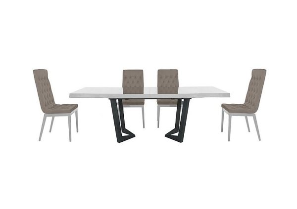 Palazzo 200cm Extending Dining Table in Glossy White with 4 Capitonne Buttoned Chairs Scarlet Taupe