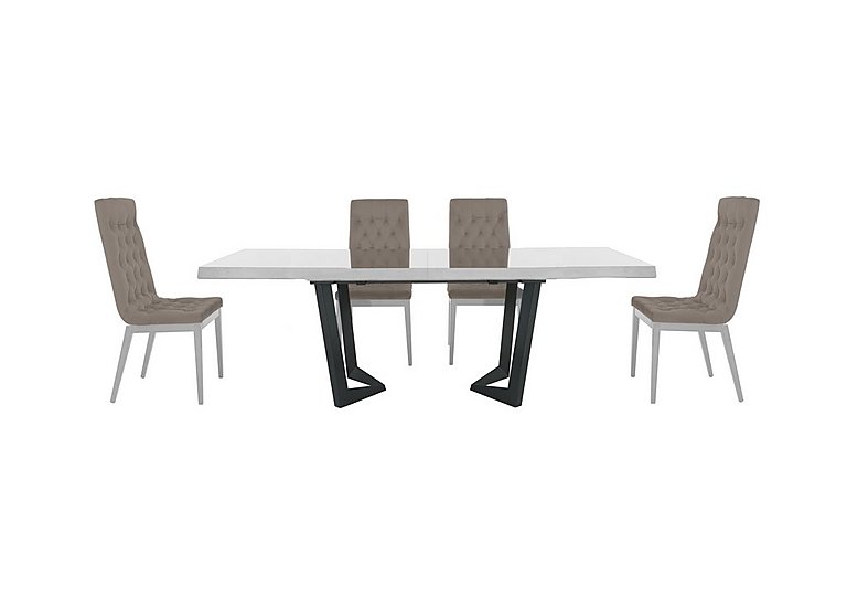 Palazzo 200cm Extending Dining Table in Glossy White with 4 Capitonne Buttoned Chairs Scarlet Taupe