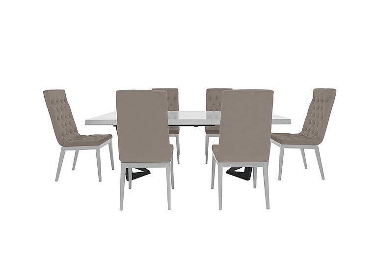 Palazzo 200cm Extending Dining Table in Glossy White with 6 Capitonne Buttoned Chairs Scarlet Taupe