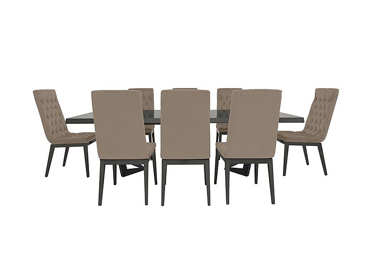 Palazzo 160cm Extending Dining Table in Silver Birch with 8 Capitonne Buttoned Chairs Aquos Taupe