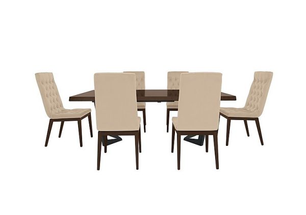 Palazzo 200cm Extending Dining Table in Dark Walnut with 6 Capitonne Buttoned Chairs Aquos Cream