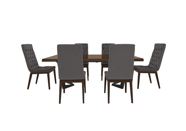 Palazzo 200cm Extending Dining Table in Dark Walnut with 6 Capitonne Buttoned Chairs Aquos Dark Grey