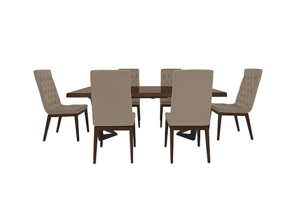 Palazzo 200cm Extending Dining Table in Dark Walnut with 6 Capitonne Buttoned Chairs Aquos Taupe