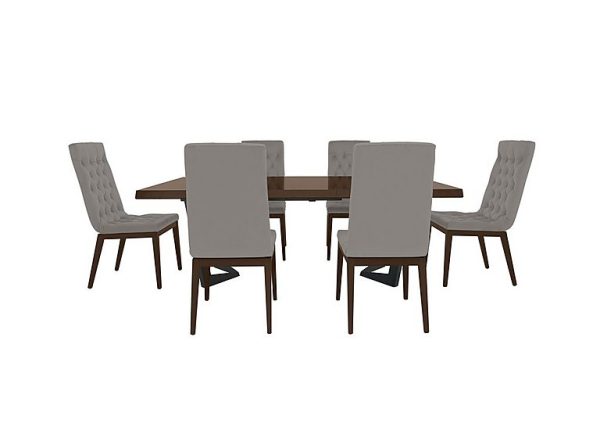 Palazzo 200cm Extending Dining Table in Dark Walnut with 6 Capitonne Buttoned Chairs Scarlet Silver