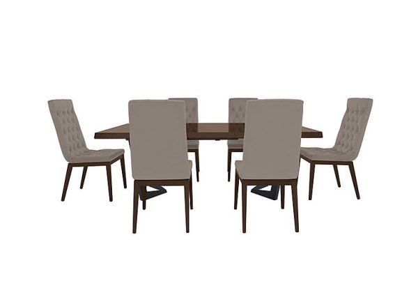 Palazzo 200cm Extending Dining Table in Dark Walnut with 6 Capitonne Buttoned Chairs Scarlet Taupe