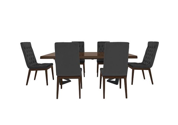 Palazzo 200cm Extending Dining Table in Dark Walnut with 6 Capitonne Buttoned Chairs Scarlet Dark Grey