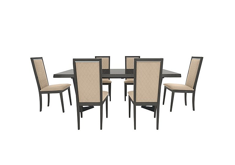 Palazzo 160cm Extending Dining Table in Silver Birch with 6 Rombi Chairs Aquos Cream