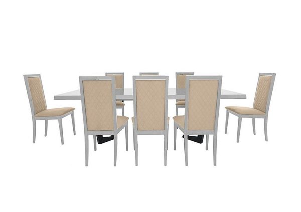 Palazzo 200cm Extending Dining Table in Glossy White with 6 Rombi Chairs Aquos Cream