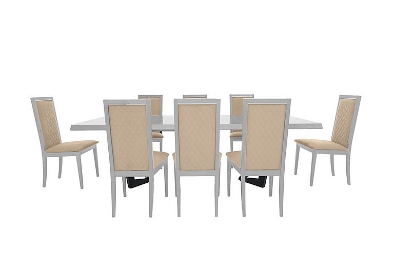 Palazzo 200cm Extending Dining Table in Glossy White with 8 Rombi Chairs Aquos Cream