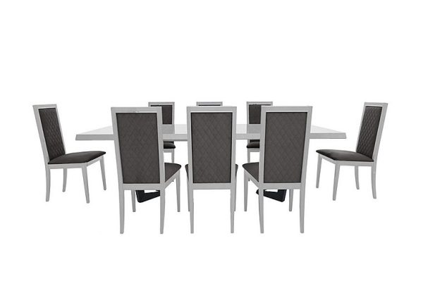 Palazzo 200cm Extending Dining Table in Glossy White with 6 Rombi Chairs Aquos Dark Grey