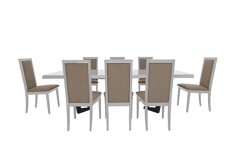 Palazzo 200cm Extending Dining Table in Glossy White with 6 Rombi Chairs Aquos Taupe