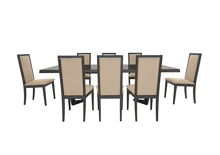 Palazzo 200cm Extending Dining Table in Silver Birch with 8 Rombi Chairs Aquos Cream