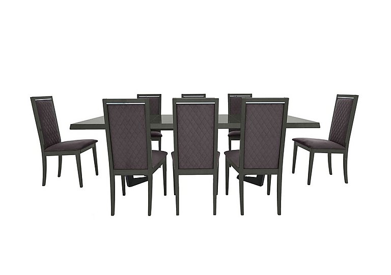 Palazzo 200cm Extending Dining Table in Silver Birch with 8 Rombi Chairs Aquos Dark Grey