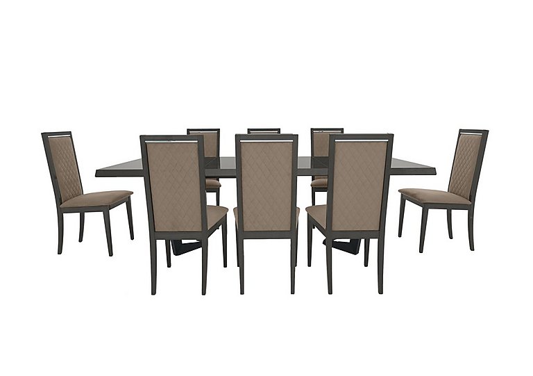 Palazzo 200cm Extending Dining Table in Silver Birch with 8 Rombi Chairs Aquos Taupe