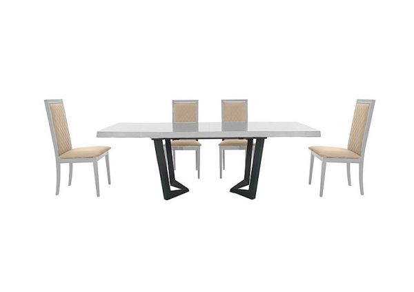 Palazzo 200cm Extending Dining Table in Glossy White with 4 Rombi Chairs Aquos Cream