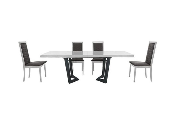 Palazzo 200cm Extending Dining Table in Glossy White with 4 Rombi Chairs Aquos Dark Grey