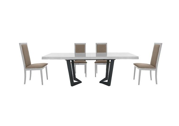 Palazzo 200cm Extending Dining Table in Glossy White with 4 Rombi Chairs Aquos Taupe