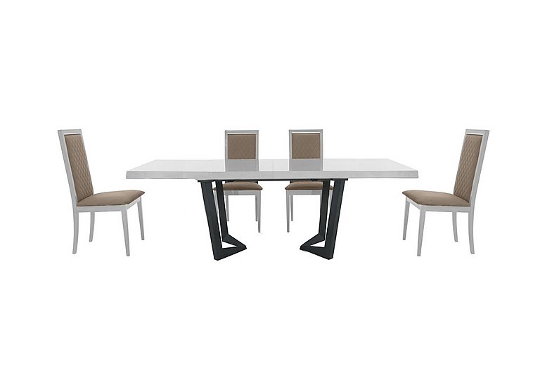 Palazzo 200cm Extending Dining Table in Glossy White with 4 Rombi Chairs Aquos Taupe