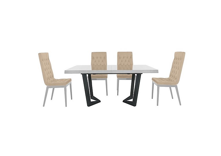 Palazzo 160cm Extending Dining Table in Glossy White with 4 Capitonne Buttoned Chairs Aquos Cream