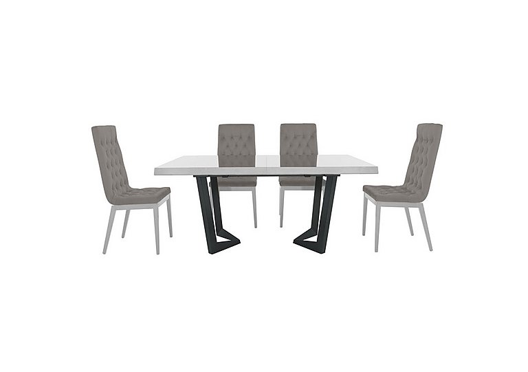 Palazzo 160cm Extending Dining Table in Glossy White with 4 Capitonne Buttoned Chairs Scarlet Silver